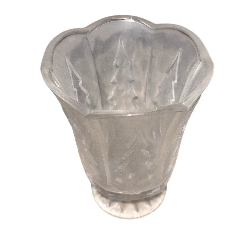 Pedestal Vase Scalloped Rim Embossed Christmas‎ Tree 6.5 in Tall pressed glass